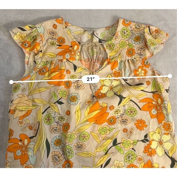 Women’s Linen Blend Floral Tie Front Blouse Top Large - Picture 7 of 9